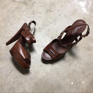 Authentic Brown Leather YSL Slingback Pumps